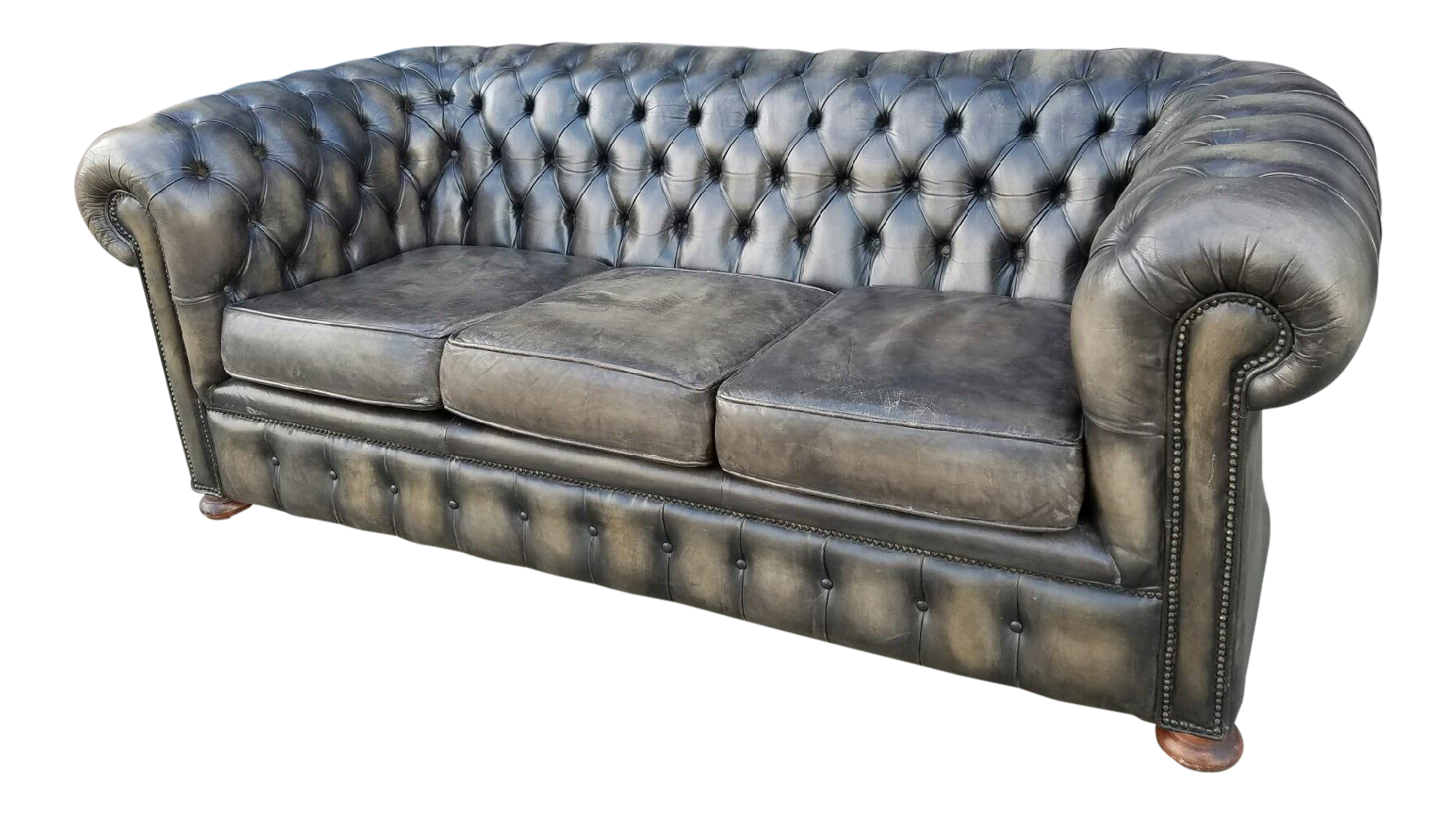 Grey Dye Aged Leather Chesterfield Sofa Chairish Grey Dye Aged Leather Chesterfield Sofa Chairish